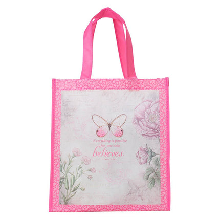 Tote Pink Floral/Butterfly Printed Believe Mark 9:23