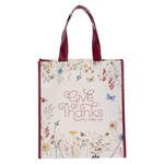 Tote Burgundy/White Floral Printed Give Thanks 1 Thess. 5:18