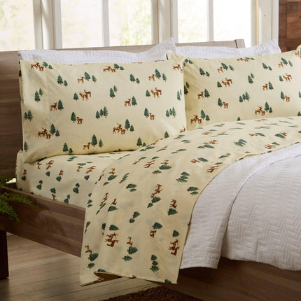 4-Piece Lodge Microfiber Sheet - Mountain Ridge Collection: King / Forest Animal - Light Grey