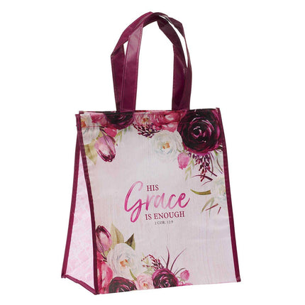 Tote Burgundy/White Floral Printed His Grace 2 Cor. 12:9