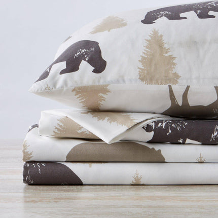 4-Piece Lodge Microfiber Sheet - Mountain Ridge Collection: King / Forest Animal - Light Grey