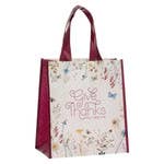 Tote Burgundy/White Floral Printed Give Thanks 1 Thess. 5:18