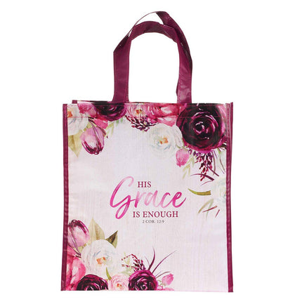 Tote Burgundy/White Floral Printed His Grace 2 Cor. 12:9