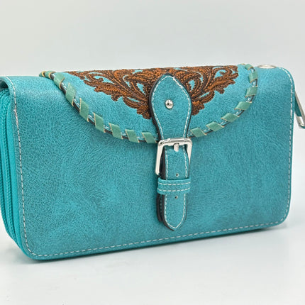 Montana Twist Turquoise PU Leather Wallet with Beautiful Embroidery