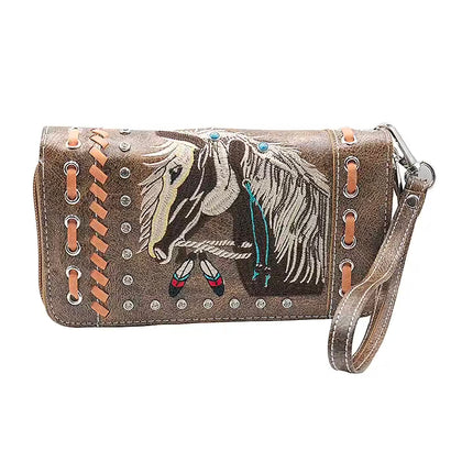 Montana Twist Vintage Brown PU Leather Wallet with Embroidered Horse