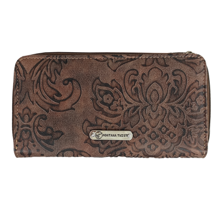 Montana Twist Western Coffee Tooled PU Leather Slim Folding Wallet