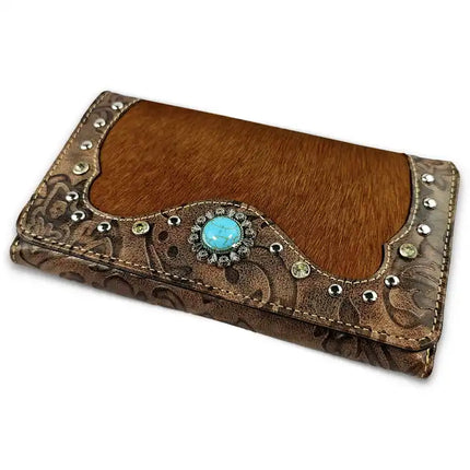 Montana Twist Western Coffee Tooled PU Leather Slim Folding Wallet