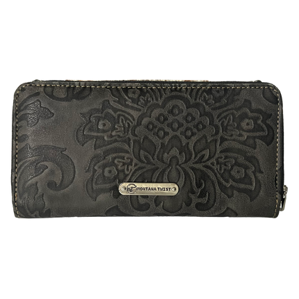 Montana Twist Western Grey Tooled PU Leather Slim Folding Wallet