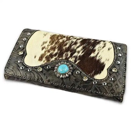 Montana Twist Western Grey Tooled PU Leather Slim Folding Wallet