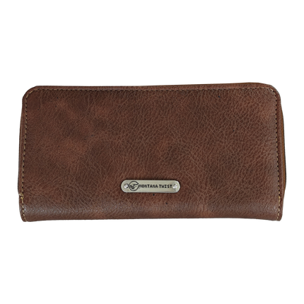 Montana Twist Vintage Brown Tooled PU Leather Slim Folding Wallet