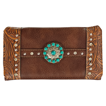 Montana Twist Vintage Brown Tooled PU Leather Slim Folding Wallet