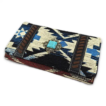 Montana Twist Western Multi-colored Aztec Pattern Slim Folding Wallet