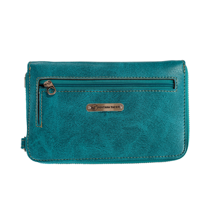 Montana Twist Turquoise Tooled PU Leather and Concho Crossbody Phone Bag