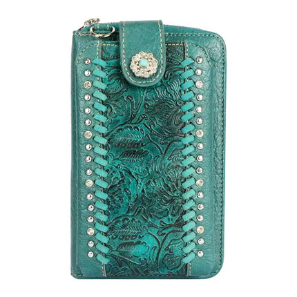 Montana Twist Turquoise Tooled PU Leather and Concho Crossbody Phone Bag