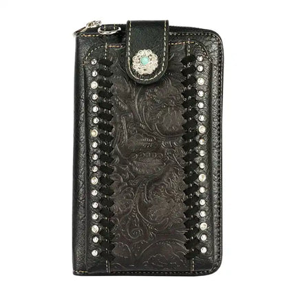 Montana Twist Black Tooled PU Leather and Concho Crossbody Phone Bag