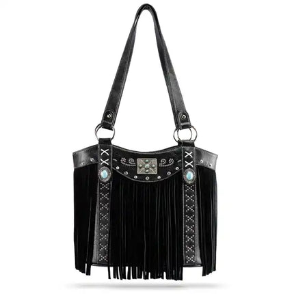 Montana Twist Concealed Carry Black PU Leather Fringe Handbag