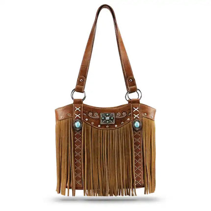 Montana Twist Concealed Carry Brown PU Leather Fringe Handbag