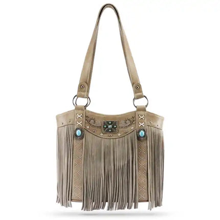 Montana Twist Concealed Carry Beige PU Leather Fringe Handbag