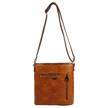 Montana Twist Concealed Carry VIntage Brown PU Tooled Leather Messenger Handbag