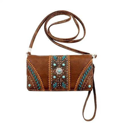 Montana Twist Vintage Brown PU Tooled Wallet/Crossbody