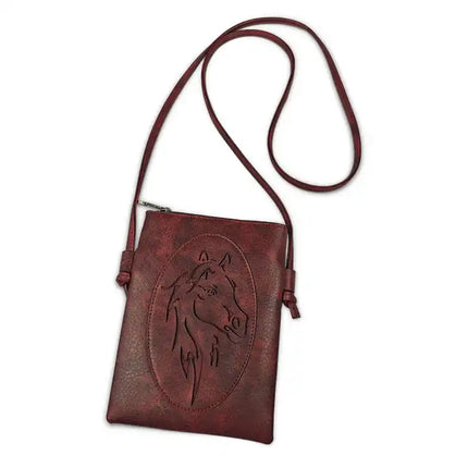 Montana Twist PU Leather Red Laser-Engraved Horse Crossbody Phone Bag