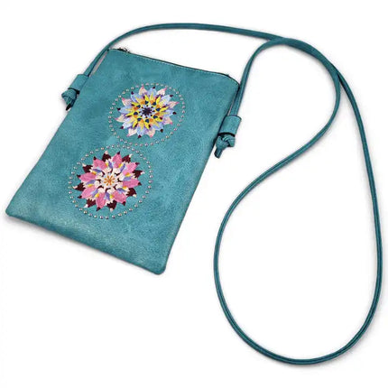 Montana Twist PU Leather Turquoise Laser-Engraved Crossbody Phone Bag