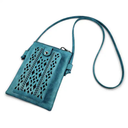 Montana Twist PU Leather Turquoise Laser-Engraved Crossbody Phone Bag