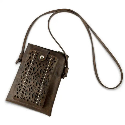 Montana Twist PU Leather Coffee Laser-Engraved Crossbody Phone Bag