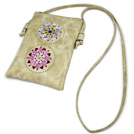 Montana Twist PU Leather Beige Laser-Engraved Crossbody Phone Bag