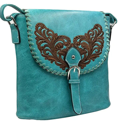 Montana Twist Concealed Carry Turquoise PU Leather Messenger Handbag