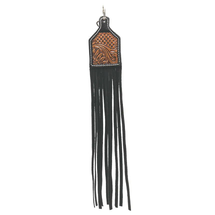 Western Leather Embossed Tasseled Key Chain