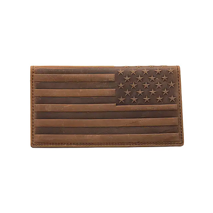 Genuine Leather Wallet with Embossed American Flag