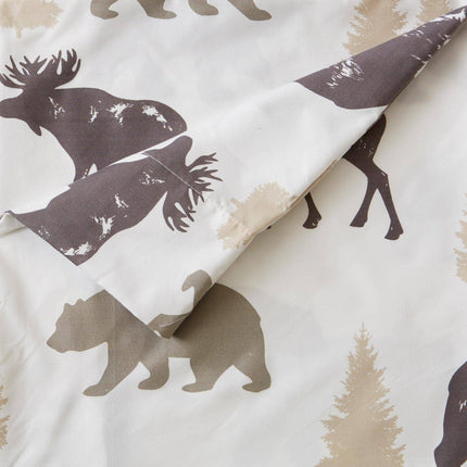 4-Piece Lodge Microfiber Sheet - Mountain Ridge Collection: King / Forest Animal - Light Grey