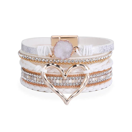 Crystal Quartz Big Heart Magnetic Clasp Bracelet