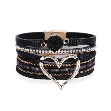 Multi-Layered Big Heart Magnetic Clasp Bracelet