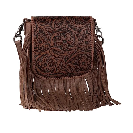 Montana Twist Leather Brown Handbag with Tooled Front Flap