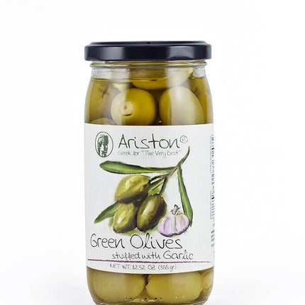 Ariston Green Olives Stuffed Garlic - 13.40oz